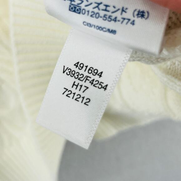 LANDS END Sweater Womens L 14-16 Turtleneck Cable Knit Pullover Cotton Off White - Picture 13 of 16